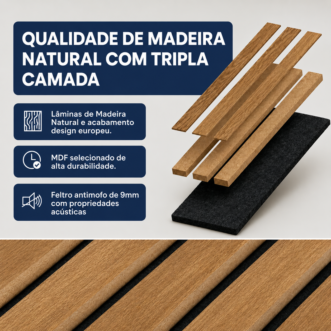 PAINEL RIPADO ACÚSTICO MADEIRA NATURAL - 240x60cm