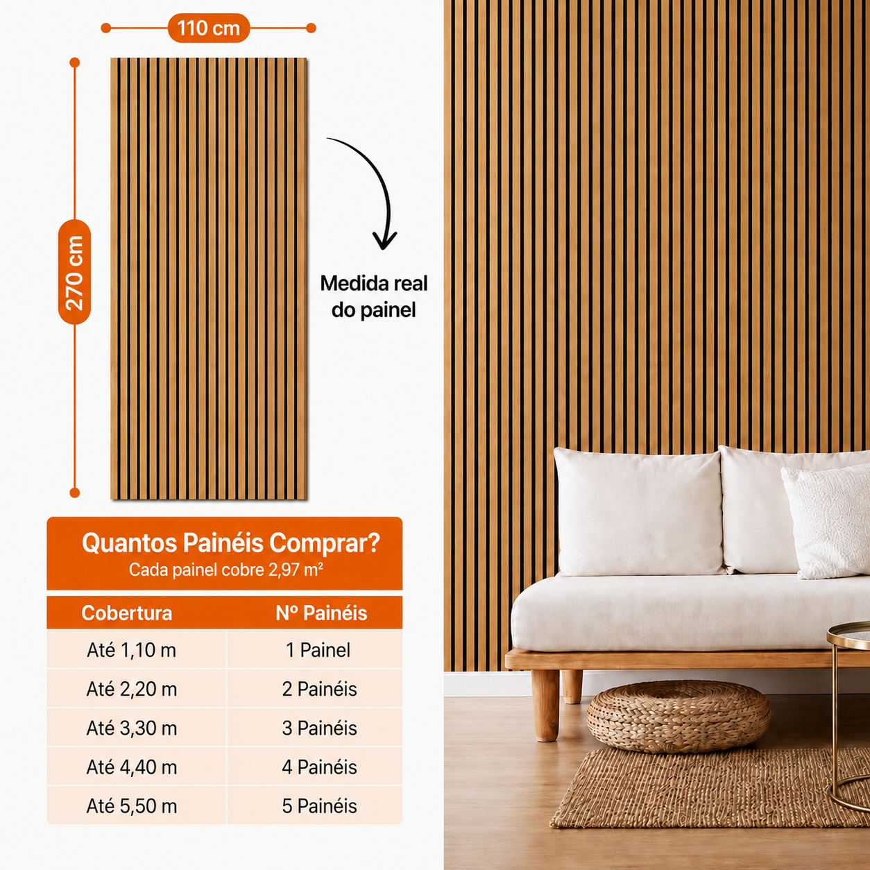 PAINEL RIPADO ACÚSTICO MADEIRA NATURAL - 240x60cm